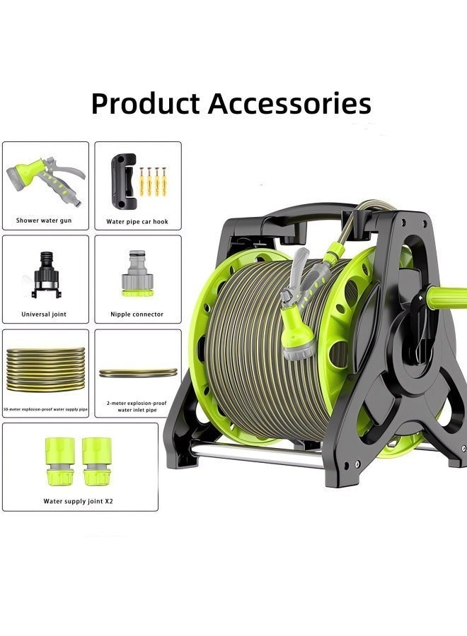 ALongDeng 30M Garden Hose Reel Set Water Hose Holder with 8 Types Water Gun and 2M Hoses Spray Heads Garden Hose Reel Kit  for Household Garden Watering Car Wash - Image 2